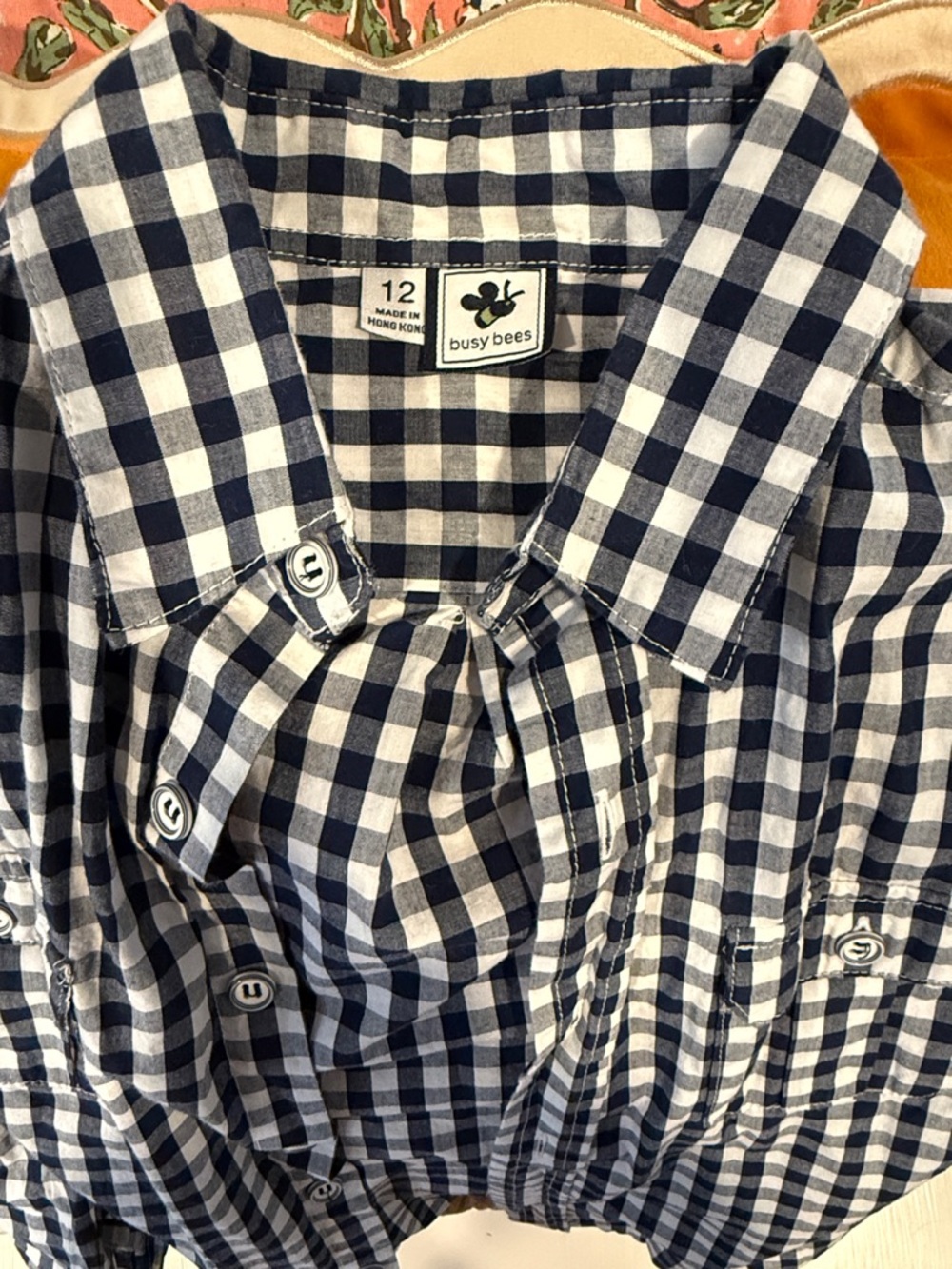 Navy & White Gingham Button-Front Kids Shirt